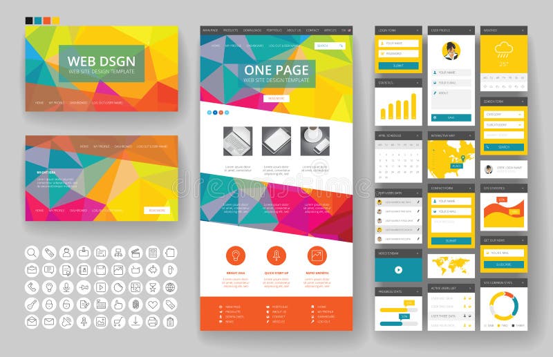 Website design template and interface elements stock illustration