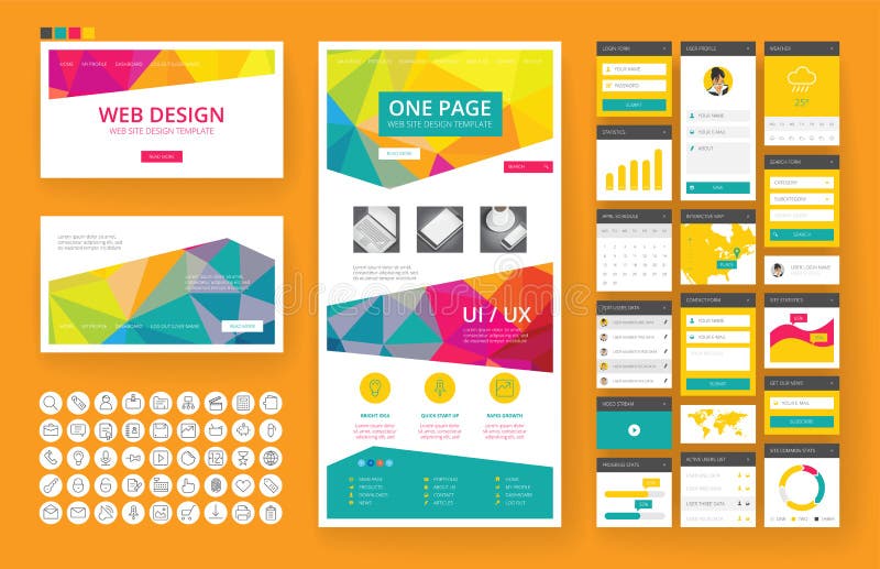 Website design template and interface elements stock illustration