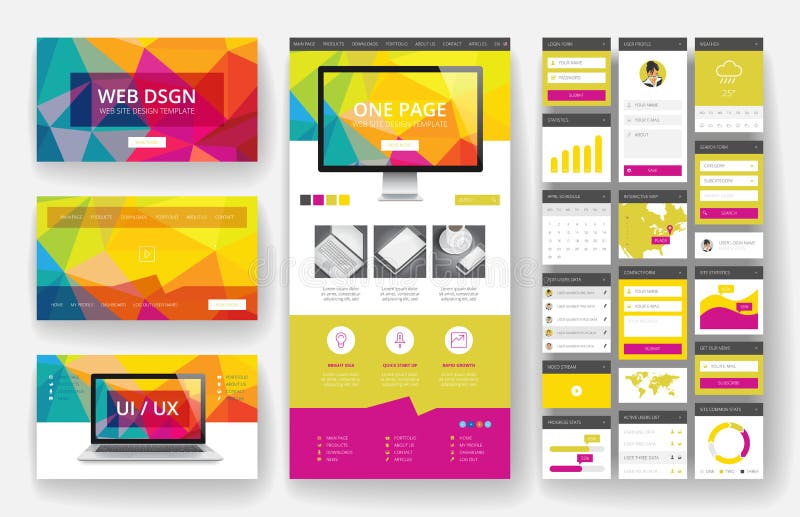 Website design template and interface elements vector illustration
