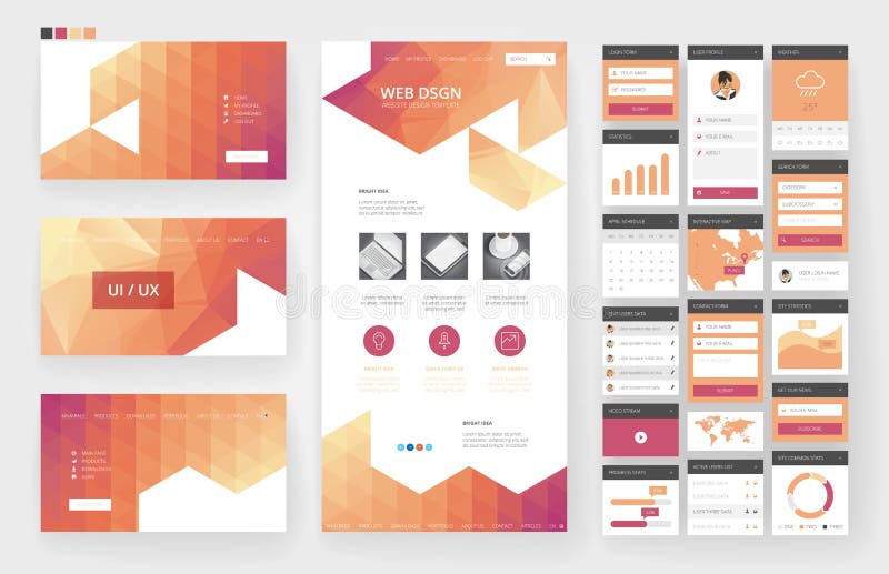 Website design template and interface elements stock illustration