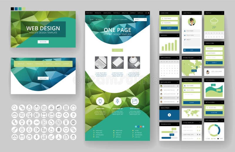 Website design template and interface elements vector illustration