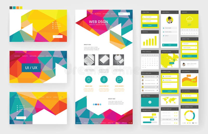 Website design template and interface elements vector illustration