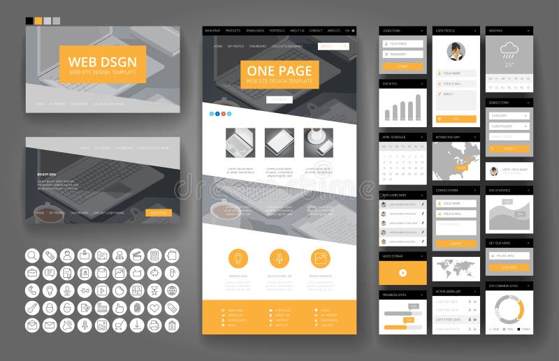 Website design template and interface elements royalty free illustration