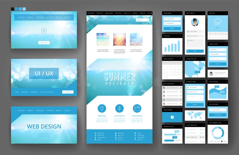 Website design template and interface elements vector illustration