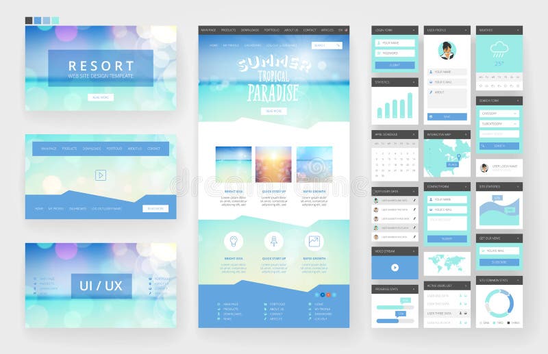 Website design template and interface elements vector illustration