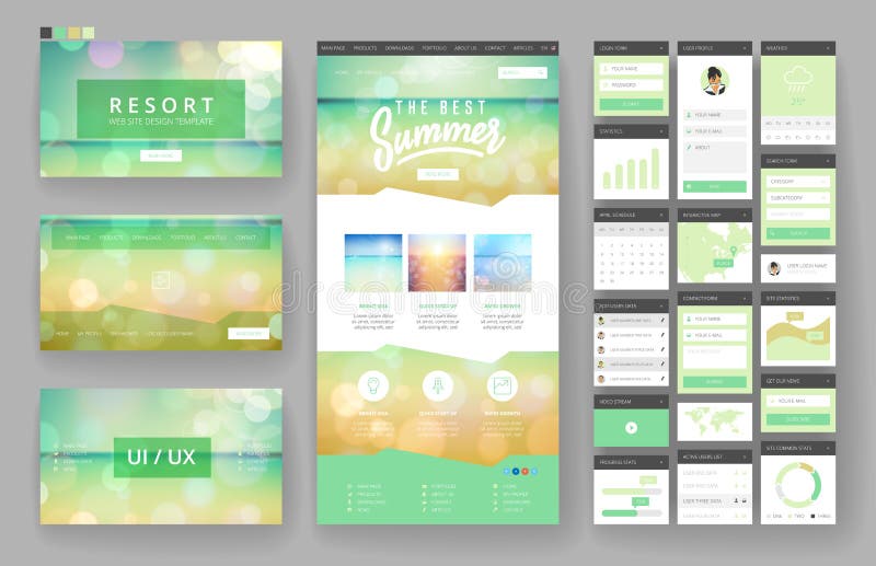 Website design template and interface elements vector illustration