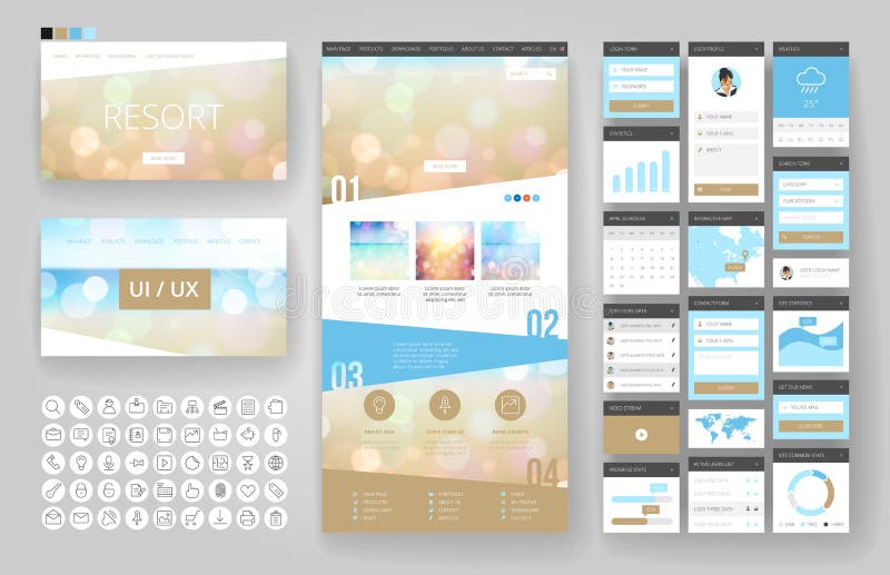 Website design template and interface elements royalty free illustration