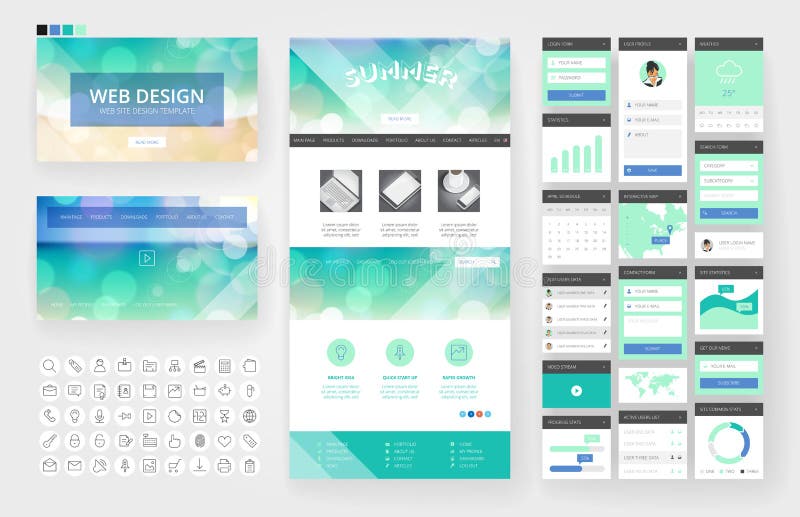 Website design template and interface elements royalty free illustration
