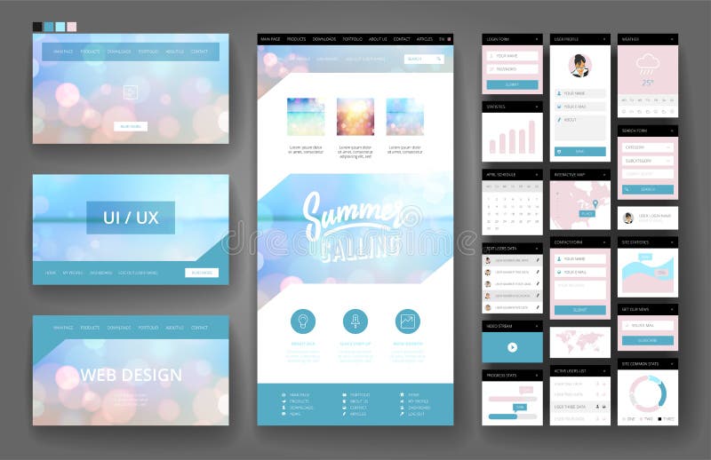 Website design template and interface elements royalty free illustration