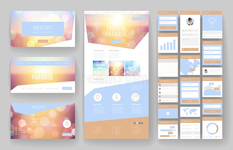 Website design template and interface elements stock illustration