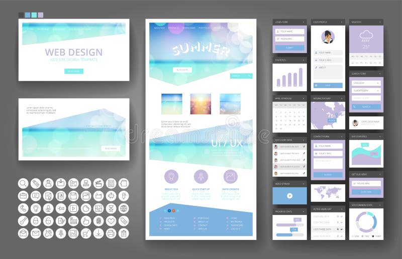 Website design template and interface elements vector illustration