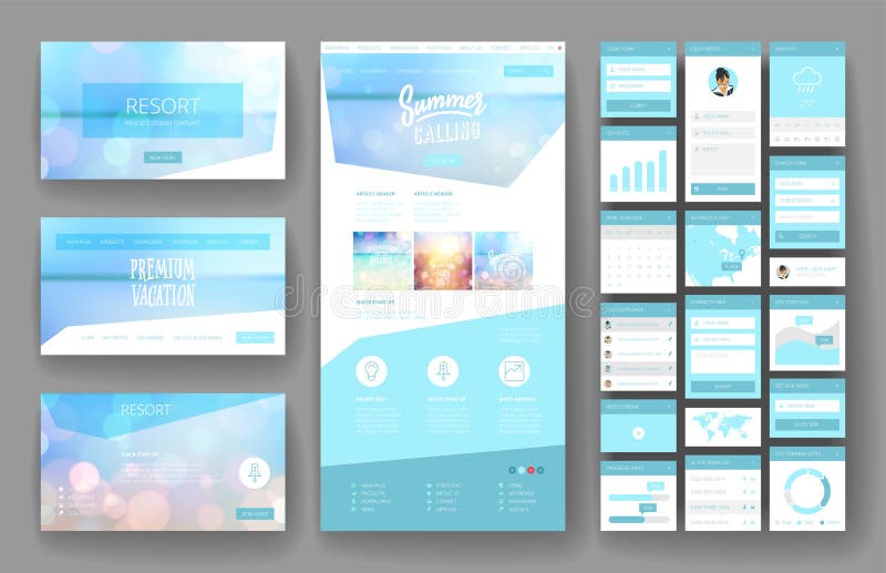Website design template and interface elements vector illustration
