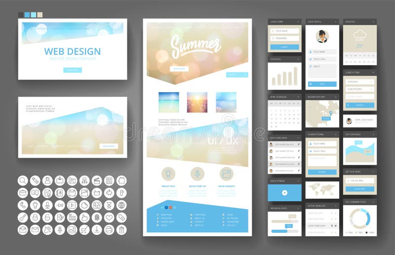 Website design template and interface elements stock illustration
