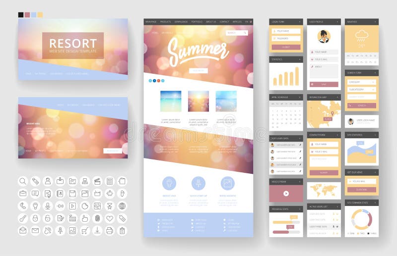 Website design template and interface elements royalty free illustration