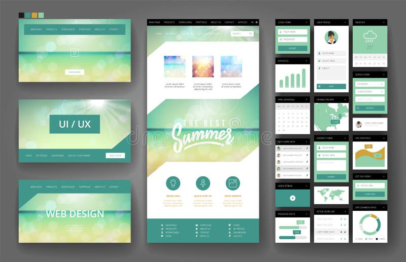 Website design template and interface elements vector illustration