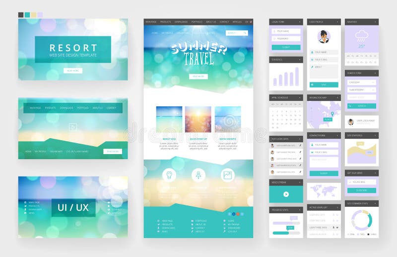 Website design template and interface elements vector illustration