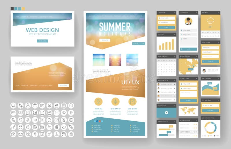 Website design template and interface elements royalty free illustration