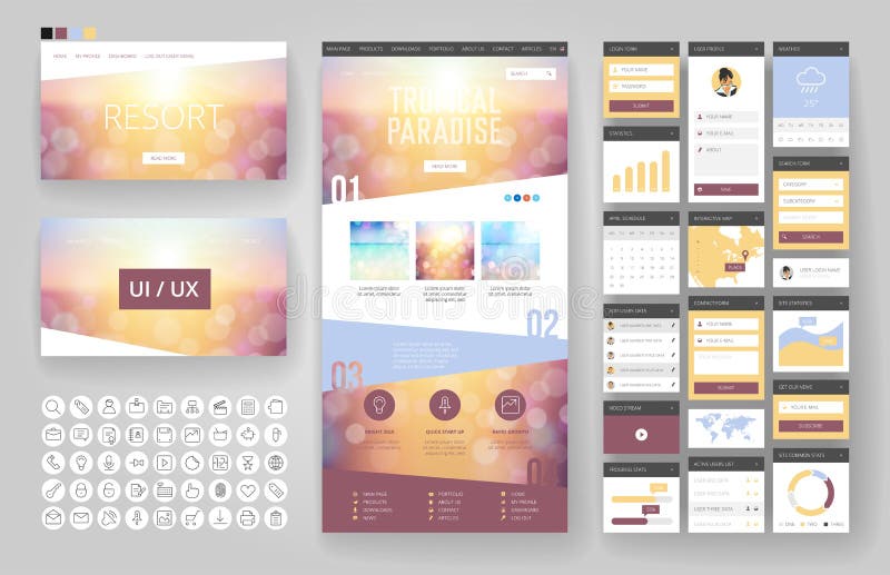 Website design template and interface elements royalty free illustration
