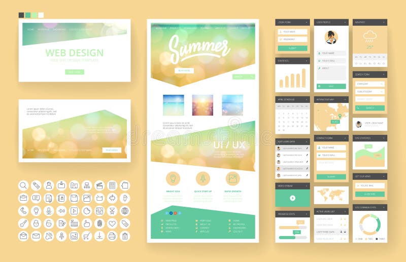 Website design template and interface elements vector illustration