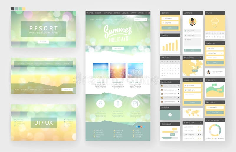 Website design template and interface elements stock illustration