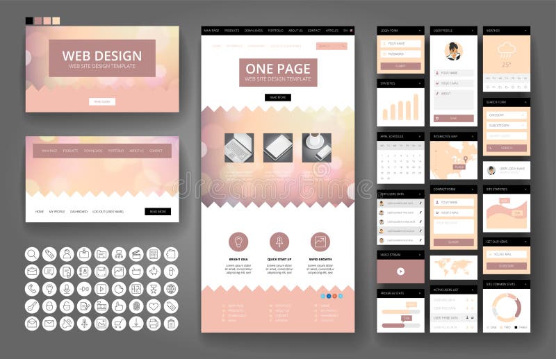 Website design template and interface elements royalty free illustration