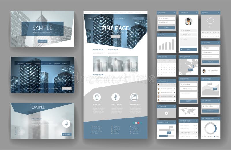 Website design template and interface elements royalty free illustration