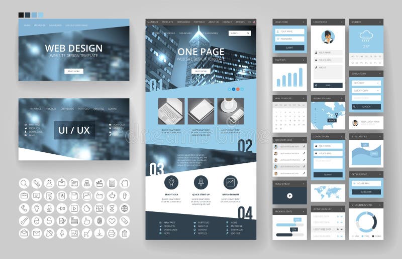 Website design template and interface elements stock illustration