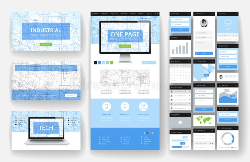 Website design template and interface elements stock illustration