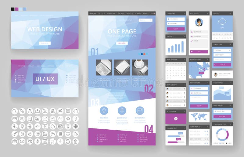 Website design template and interface elements stock illustration