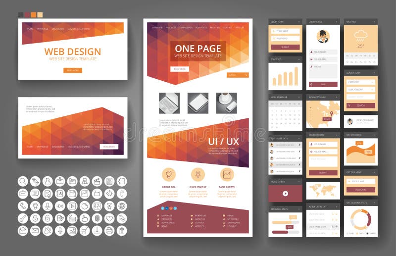 Website design template and interface elements vector illustration