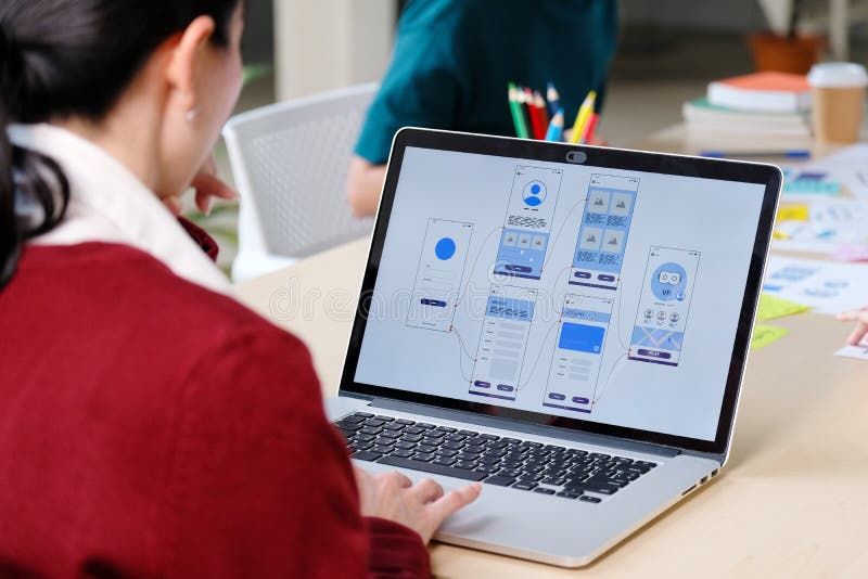 Website designer, Creative planning phone app development template layout framework wireframe design, User experience concept royalty free stock photo