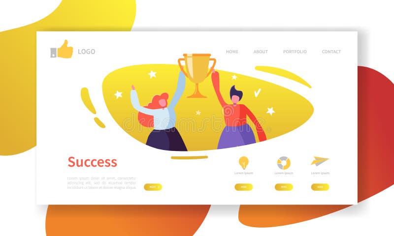 Website-Entwicklungs-Landungs-Seiten-Schablone Beweglicher Anwendungs-Plan mit flachen Leuten mit goldenem Prize Geschäftserfolg vektor abbildung Website-Entwicklungs-Landungs-Seiten-Schablone Beweglicher Anwendungs-Plan mit flachen Leuten mit goldenem Prize Geschäftserfolg vektor abbildung
