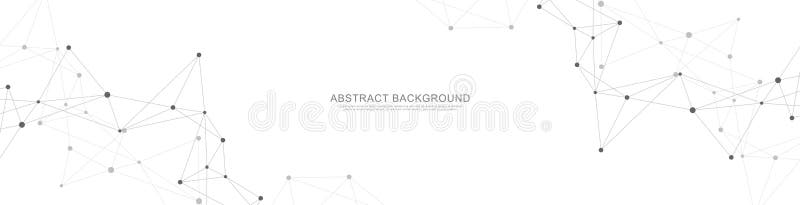 Website header or banner design with abstract geometric background and connecting dots and lines. Global network vector illustration
