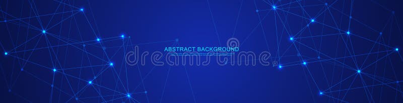 Website header or banner design with abstract geometric background and connecting dots and lines. Global network stock illustration