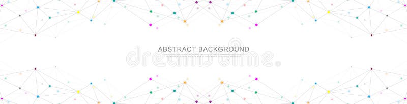Website header or banner design with abstract geometric background and connecting dots and lines. Global network royalty free illustration