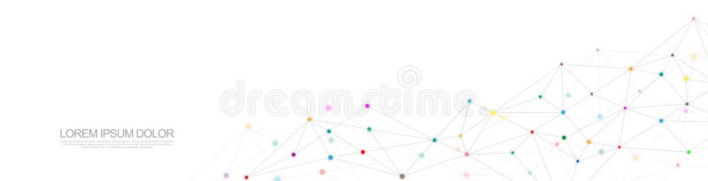 Website header or banner design with abstract geometric background and connecting dots and lines. Global network royalty free illustration