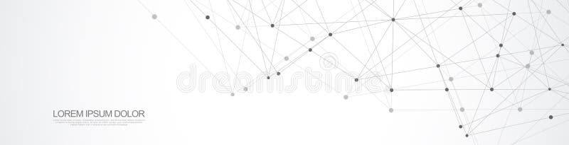 Website header or banner design with abstract geometric background and connecting dots and lines. Global network royalty free illustration