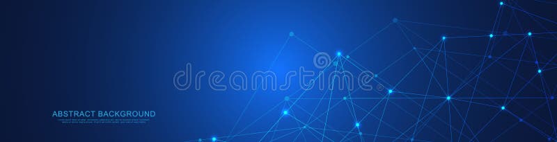 Website header or banner design with abstract geometric background and connecting dots and lines. Global network vector illustration
