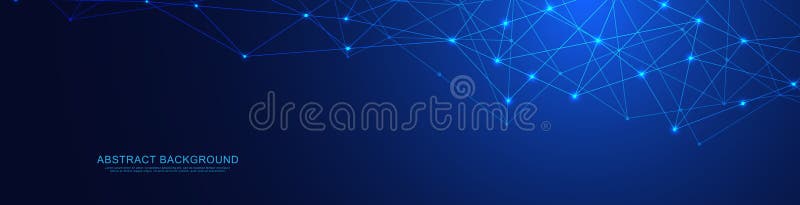 Website header or banner design with abstract geometric background and connecting dots and lines. Global network vector illustration