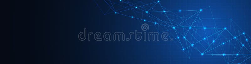 Website header or banner design with abstract geometric background and connecting dots and lines. Global network royalty free illustration