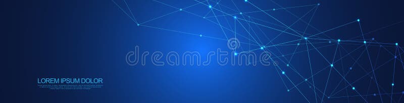 Website header or banner design with abstract geometric background and connecting dots and lines. Global network royalty free illustration