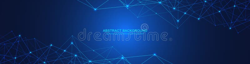 Website header or banner design with abstract geometric background and connecting dots and lines. Global network vector illustration