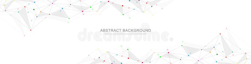 Website header or banner design with abstract geometric background and connecting dots and lines. Global network stock illustration