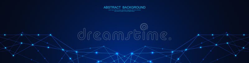 Website header or banner design with abstract polygonal background and connecting dots and lines. Global network royalty free illustration