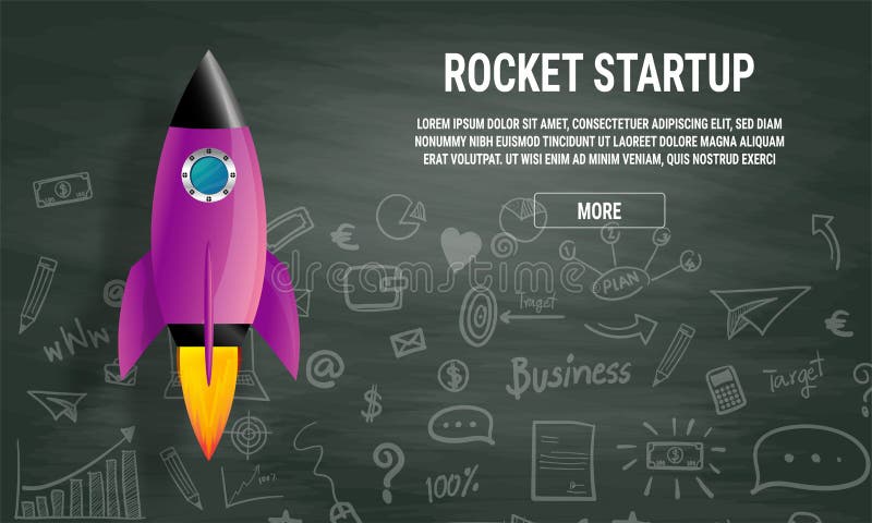 Website landing home page with rocket. Business project startup and development modern flat background. Mobile web design template royalty free illustration Website landing home page with rocket. Business project startup and development modern flat background. Mobile web design template royalty free illustration