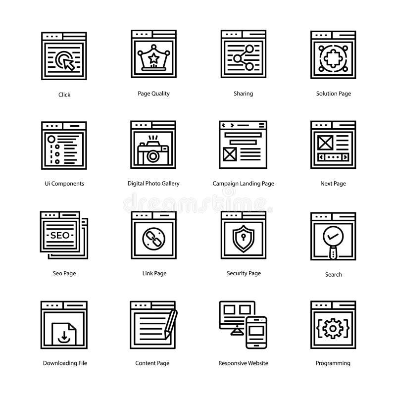 Website Landing Page Line Vector Icons stock images Website Landing Page Line Vector Icons stock images