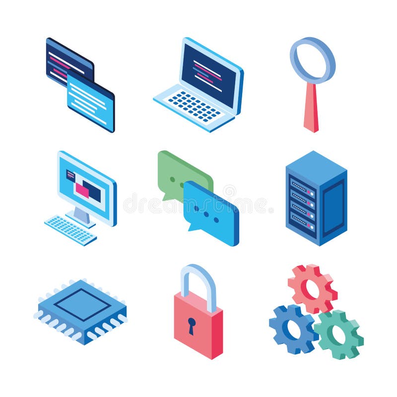 Website laptop security gears chat data server technology internet stock illustration Website laptop security gears chat data server technology internet stock illustration