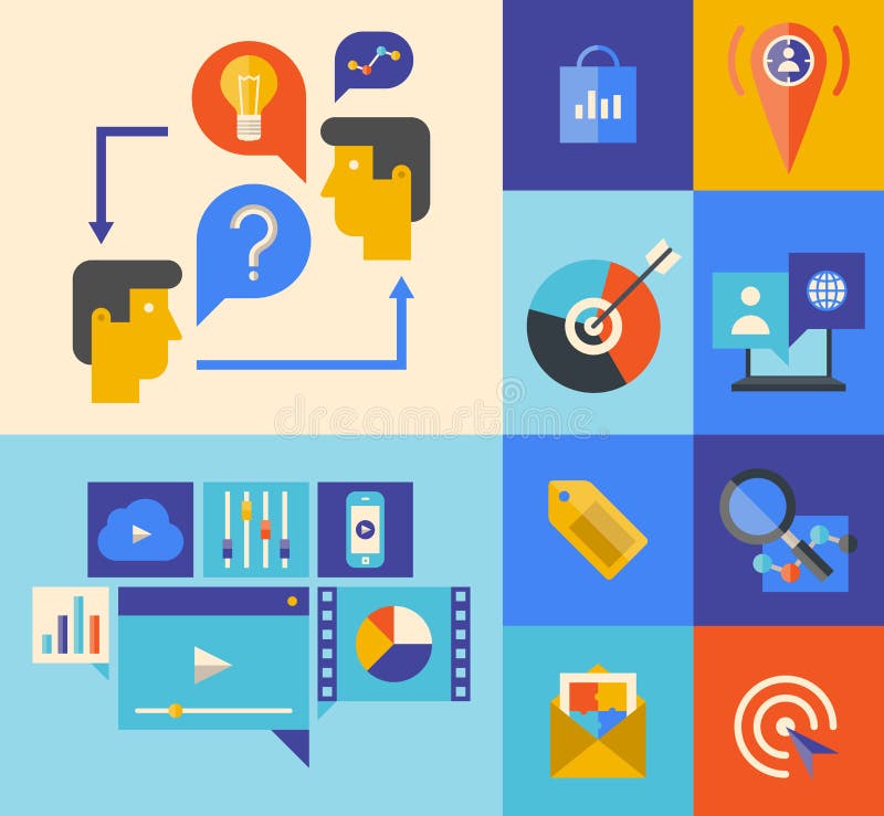 Website marketing en brainstorming pictogrammen stock illustratie Website marketing en brainstorming pictogrammen stock illustratie