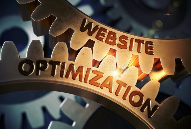Website Optimization on Golden Cog Gears. 3D Illustration. stock illustration