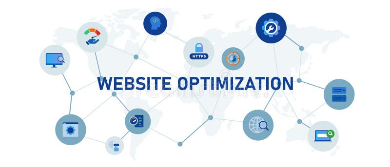 Website optimization performance speed concept banner header connected icon set symbol illustration stock illustration